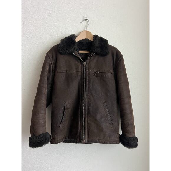 Vintage Guess Leather Jacket Coat Womens Small Brown Faux Fur Western - Picture 1 of 11